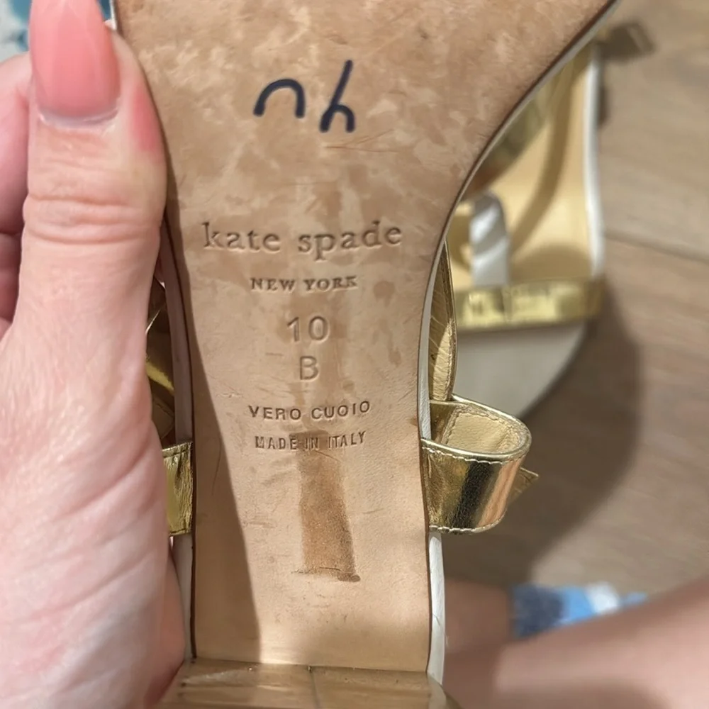 KATE SPADE NY White/Gold Chunky Block Heel Sandals Size 10